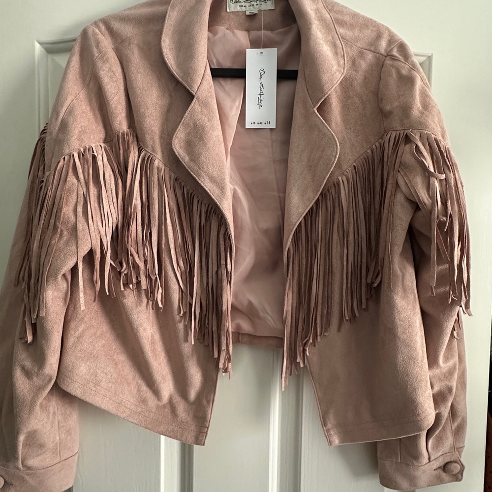 Miss Selfridge Blush Fringe Jacket